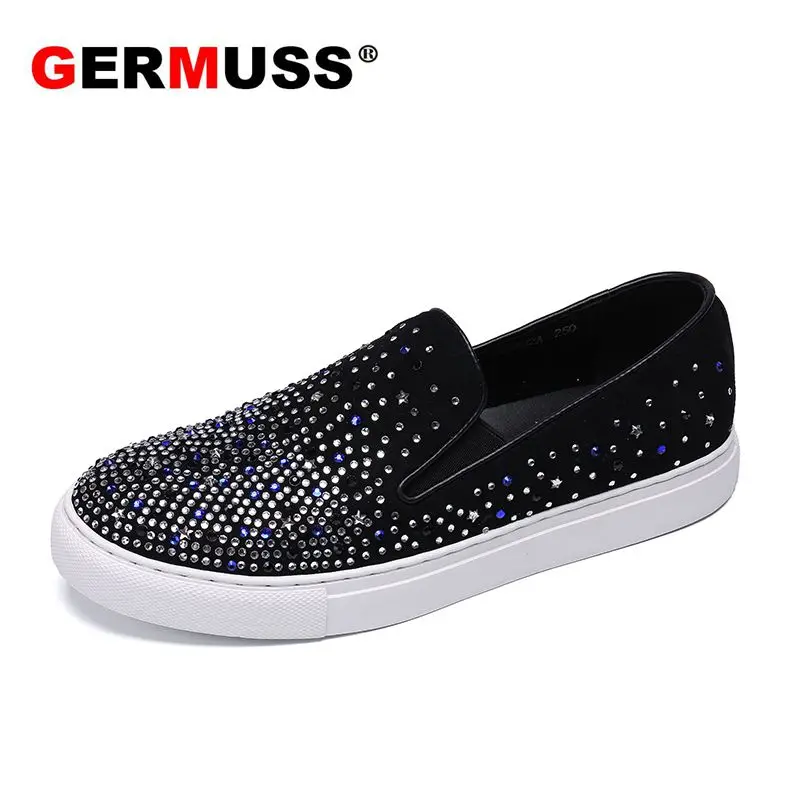 

2018Plus Size 38-46 Genuine leather shoes Men Casual Diamond Rhinestones Summer Breathable Holes Luxury Brand Flats boat Shoes
