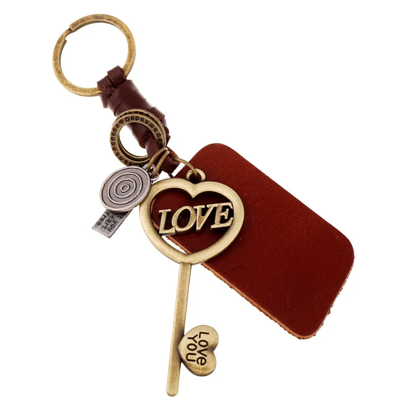 

DGW Lovers' Key Chain Ring Holder Fashion Letter Metal Car Keychain For Women Girl Bag key heart Charms leather tag Pendant