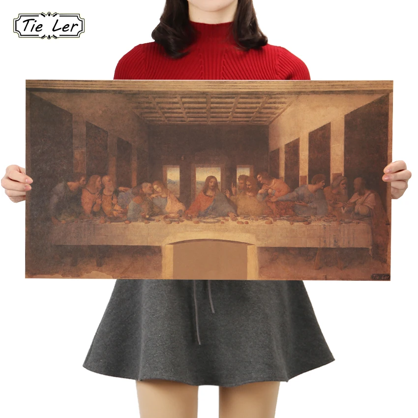 TIE LER Leonardo Da Vinci известные картины Тайная вечеря крафт-бумага плакат для дома декоративный плакат ретро картина Наклейка на стену