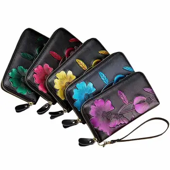 

Women'S Elegant Floral Leather Wallet Fashion Long Ladies Clutch Bag Multi-Function Coin Purse
