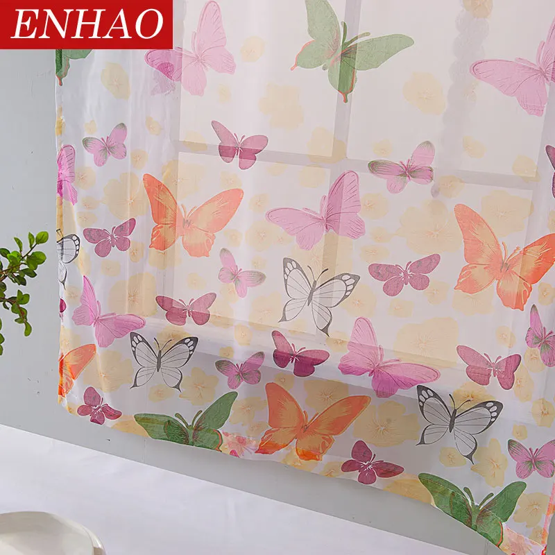 Короткие шторы ENHAO из тюля для кухни римские дизайнерские с бабочками прозрачные
