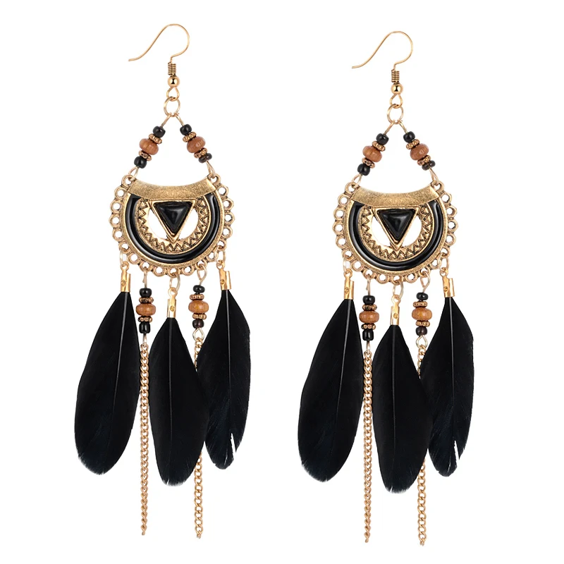 

2019 Hot 4 Colors Long Tassel Earrings For Women Seed Beads Drop Earrings For Wedding Fashion Feather Statement Ear Jewelry