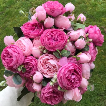 Flores artificiales de peonías, rosas de seda 2018, hermosas Flores para la boda, fiesta, decoración del hogar, Flores falsas de Mariage A49B25