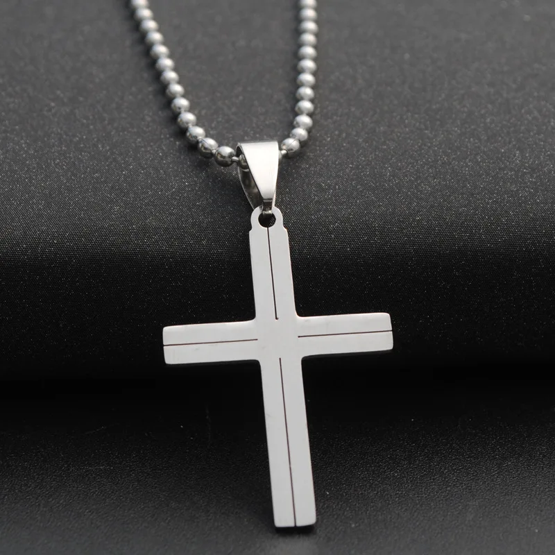 New Minimalist Cross Pendants Necklaces Men Ball Chain Stainless Steel