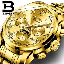 Швейцарские автоматические механические часы для мужчин Бингер люксовый бренд для мужчин s часы сапфир часы водонепроницаемый relogio masculino B1178-7