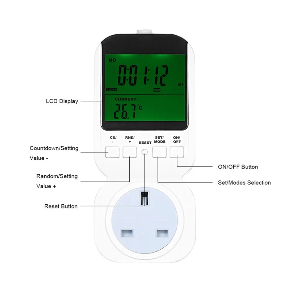 Многофункциональный термостат таймер розетка с датчиком зонда цифровые часы ЖК-дисплей энергосберегающий механический переключатель