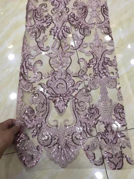 

New design glued glitter african lace fabric sat-6665 glued glitter sequins French tulle lace fabric