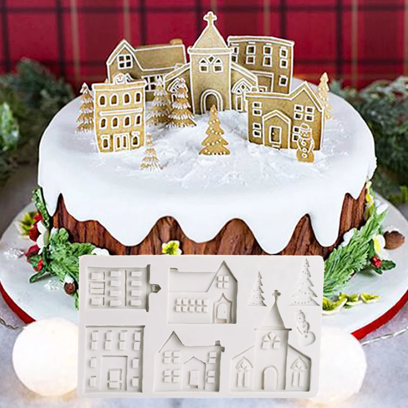 Gingerbread House Cottage Christmas Pink Silicone Mold for GP Fondant Chocolate 