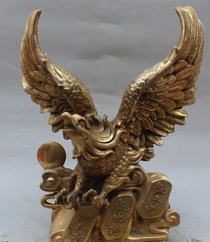 

WBY 002052 18" Chinese Fengshui Bronze Fengshui Hawk Eagle king Of Bird Class Animal Statue (A0414)