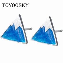 925 пробы серебряные серьги гвоздики синий треугольник в форме айсберга серьги для женщин милые серьги-гвоздики серьги для девушек на День святого Валентина