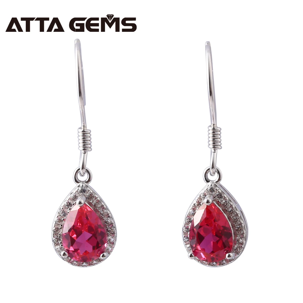 

Ruby Sterling Silver Drop Earring For Women Wedding Engagement Top Quality S925 Jewelry Brand Design Created Ruby Gemstone