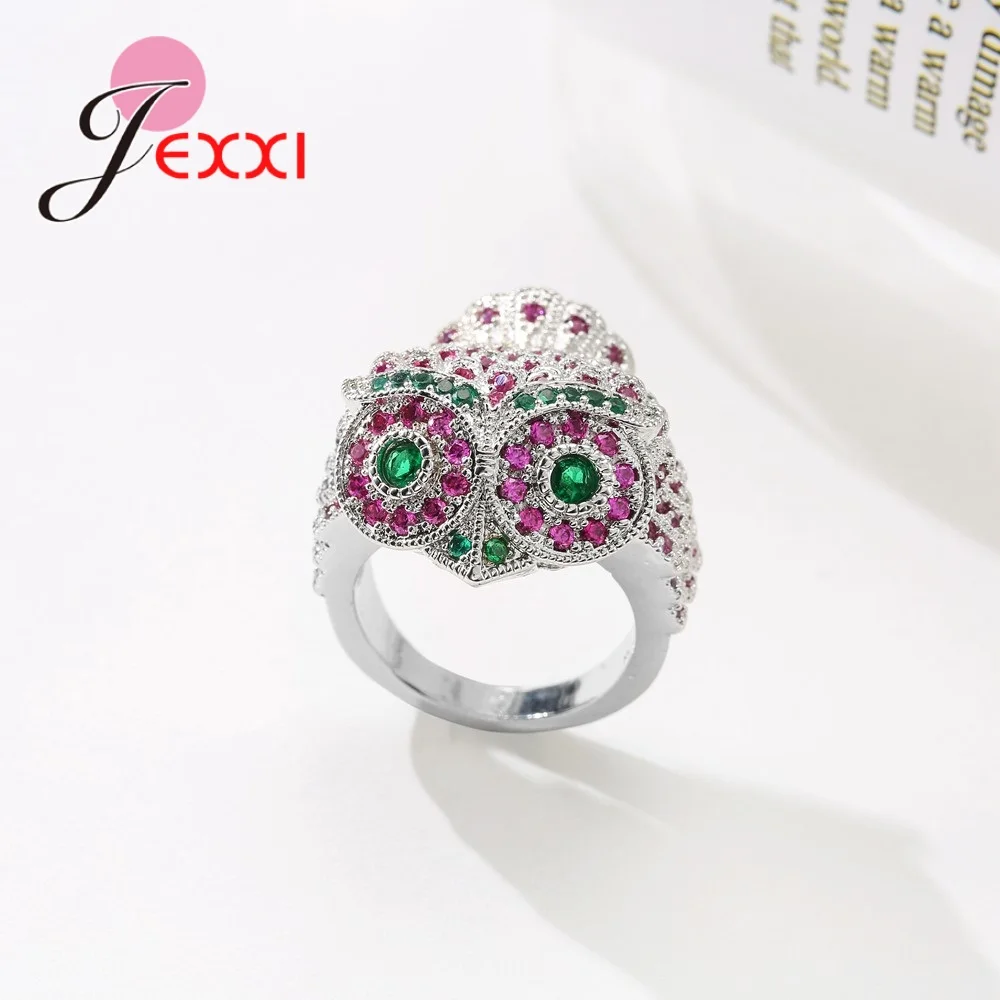 JEXXI сверкающие очаровательный Elegent уникальный дизайн высококачественная сова кольцо из стерлингового серебра 925 для Для женщин Ювелирное