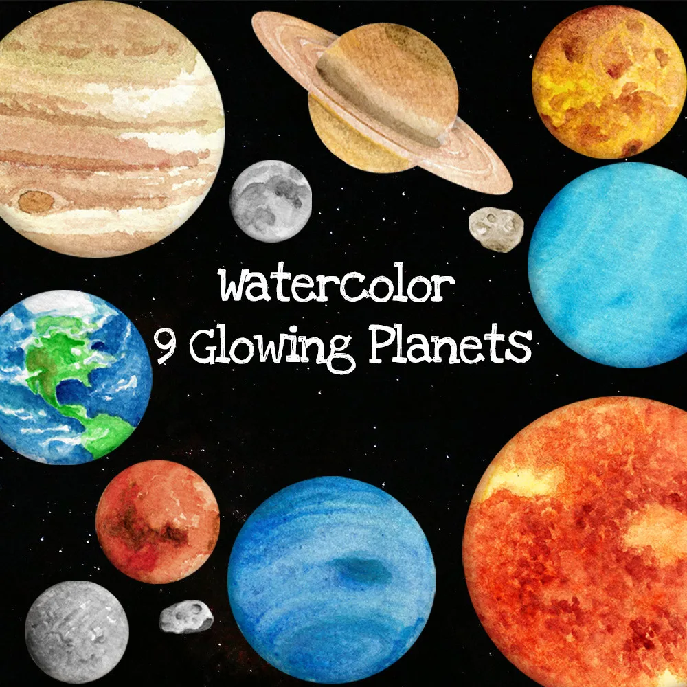 

9PCS Glowing Solar System Planets Stickers Glow In The Dark Moon Stars Stickers for Bedroom Decor Child of Light Baby Sleeping