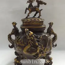 1" древний Китай Тибетский буддизм дракон феникс головы Kylin статуя Ладан горелки/Кадило