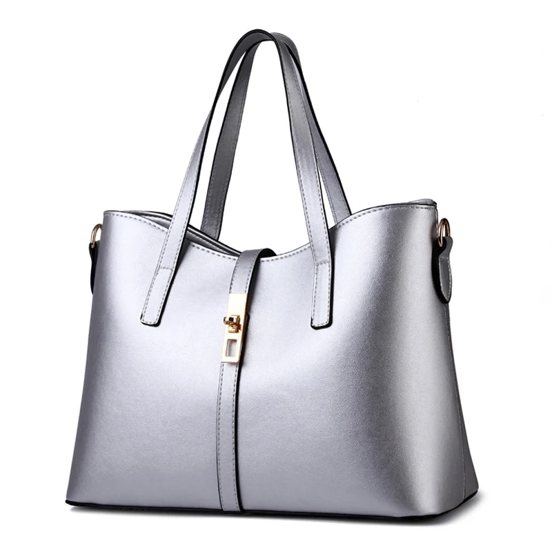 Fashion Silver Color PU Women Handbag Cusual Office Lady Shoulder Bag