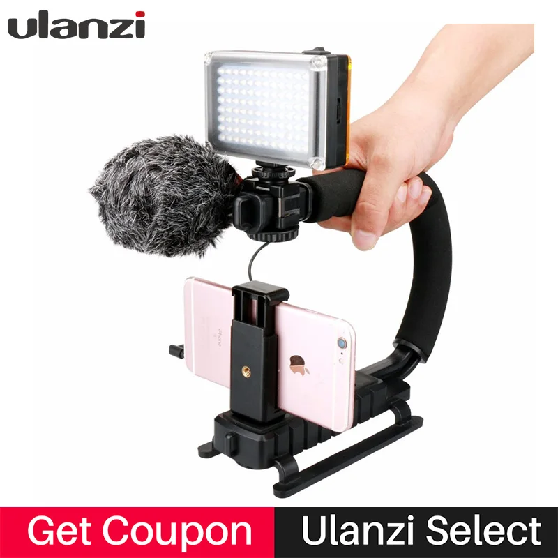 

U-Grip Video Camera Stabilizer Handle Grip Setup with Boya BY-MM1 Microphone LED Video Light for iPhone Canon Nikon DSLR Cameras