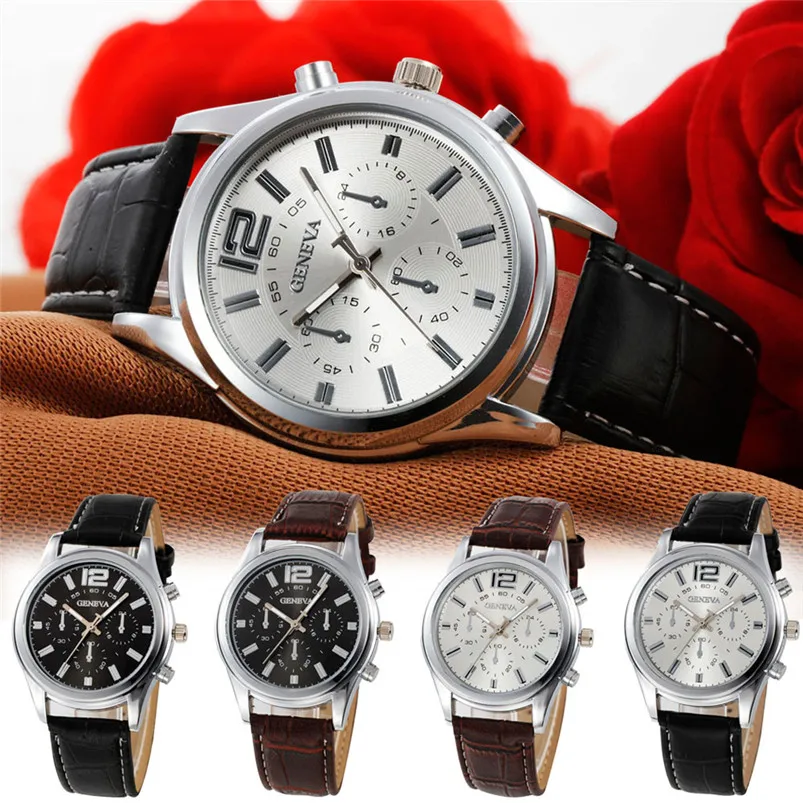 Hot sale Men Casual Checkers Faux Leather Quartz Analog Wrist WatchMen Wholesale #2AP18 (10)