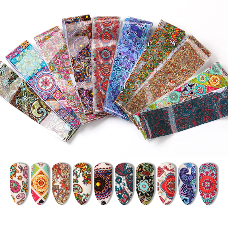 BORN queen10 pcs наклейки из фольги для ногтей Set 4*20cm цветочные узоры самодельные
