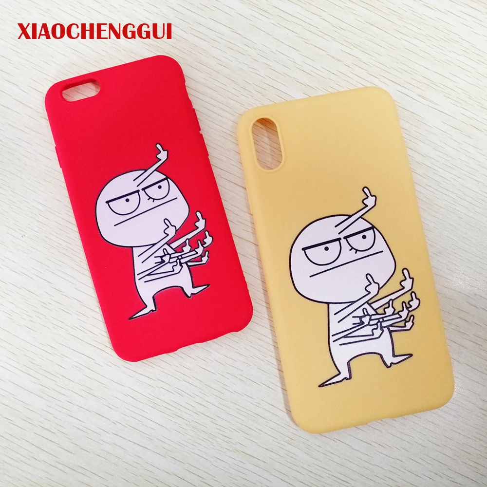

XIAOCHENGGUI Funny Cartoon Lovers Phone Case For iphone XR X XS MAX 5S 7 6S 6 8 Plus Middle Finger Cover Red yellow Cases