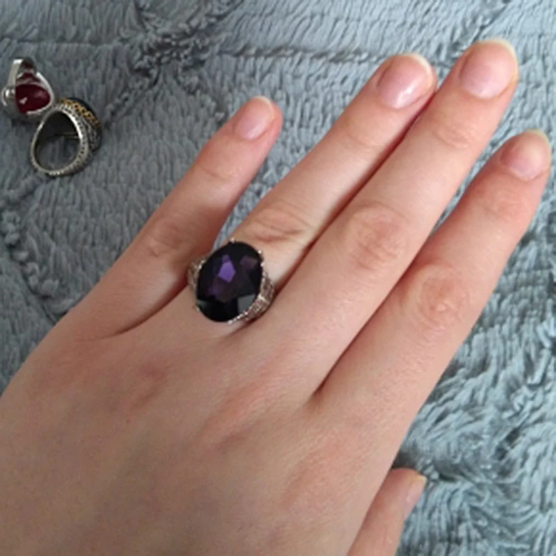 Овальные кольца с фиолетовым и красным камнем для женщин, кольцо с выемкой серебряного цвета, роскошные ювелирные изделия, очаровательное кольцо Bague Femme Anillos Mujer Z3H567