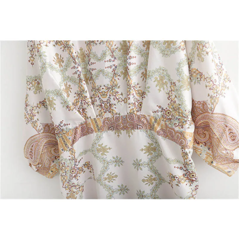 2019 Women Beach Kimono Cardigan Bohemian Floral Print Loose Robe Female Casual Beach Party Kimono Femme Sundress