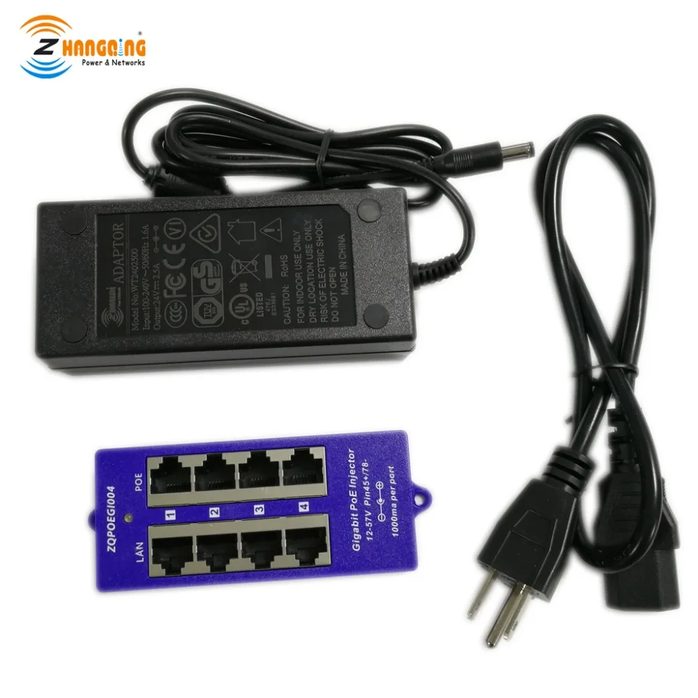

1 Set Gigabit PoE Injector 4 Port Patch Panel With 24V 60W Power Supply For Surveillance Camera