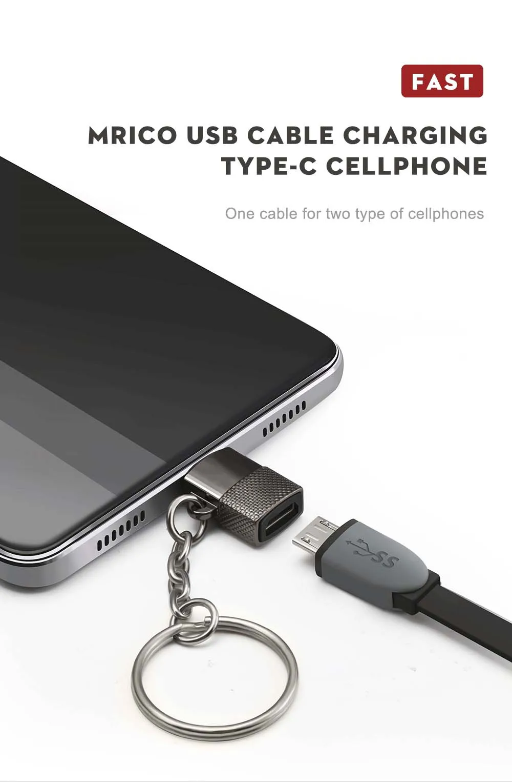 Usb type-C адаптер Micro USB для type-C конвертирующий разъем с брелком Android для type-c конвертер для samsung для Xiaomi