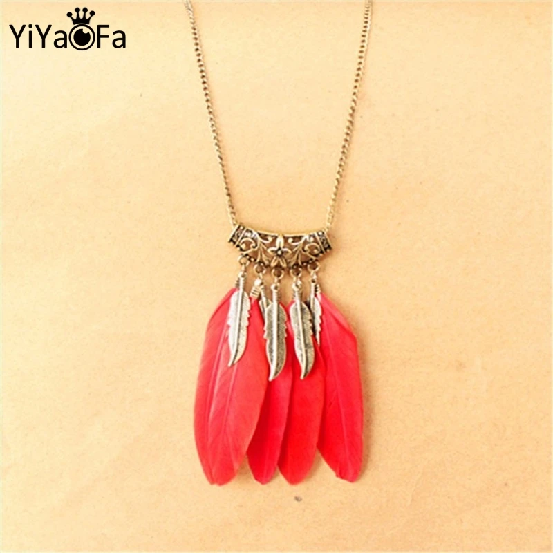 YiYaoFa Handmade Feather Necklaces For Women Vintage &amp Pendants Long Chain Necklace FN-04 |
