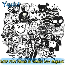 100 Pcs Black and White Stickers for Laptop Luggage Skateboard Bicycle Motorcycle Car Styling Graffiti Waterproof Cool Sticker