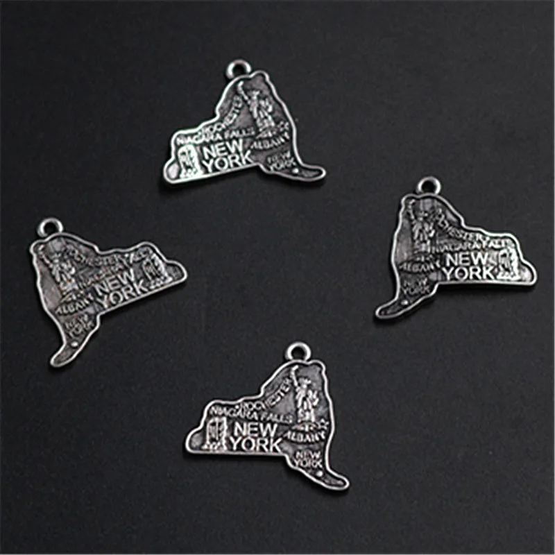 

WKOUD 4pcs Antique Silver USA New York State Map Alloy Pendant Necklace Bracelet DIY Metal Jewelry makings A1342
