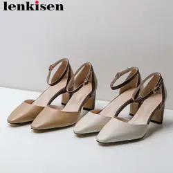 Lenkisen смешанные цвета из кожи с натуральным лицевым покрытием офис леди Обувь на высоком каблуке с ремешком и пряжкой для зрелых женщин