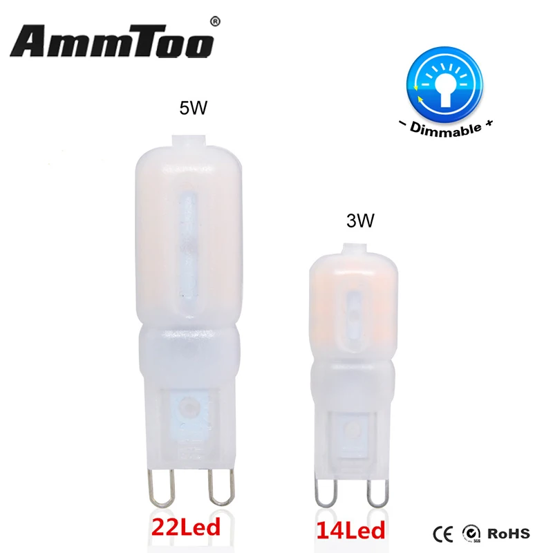 Мини G9 Светодиодные лампы 2835SMD с регулируемой яркостью COB 14Led 22Led светильники 3 Вт 5