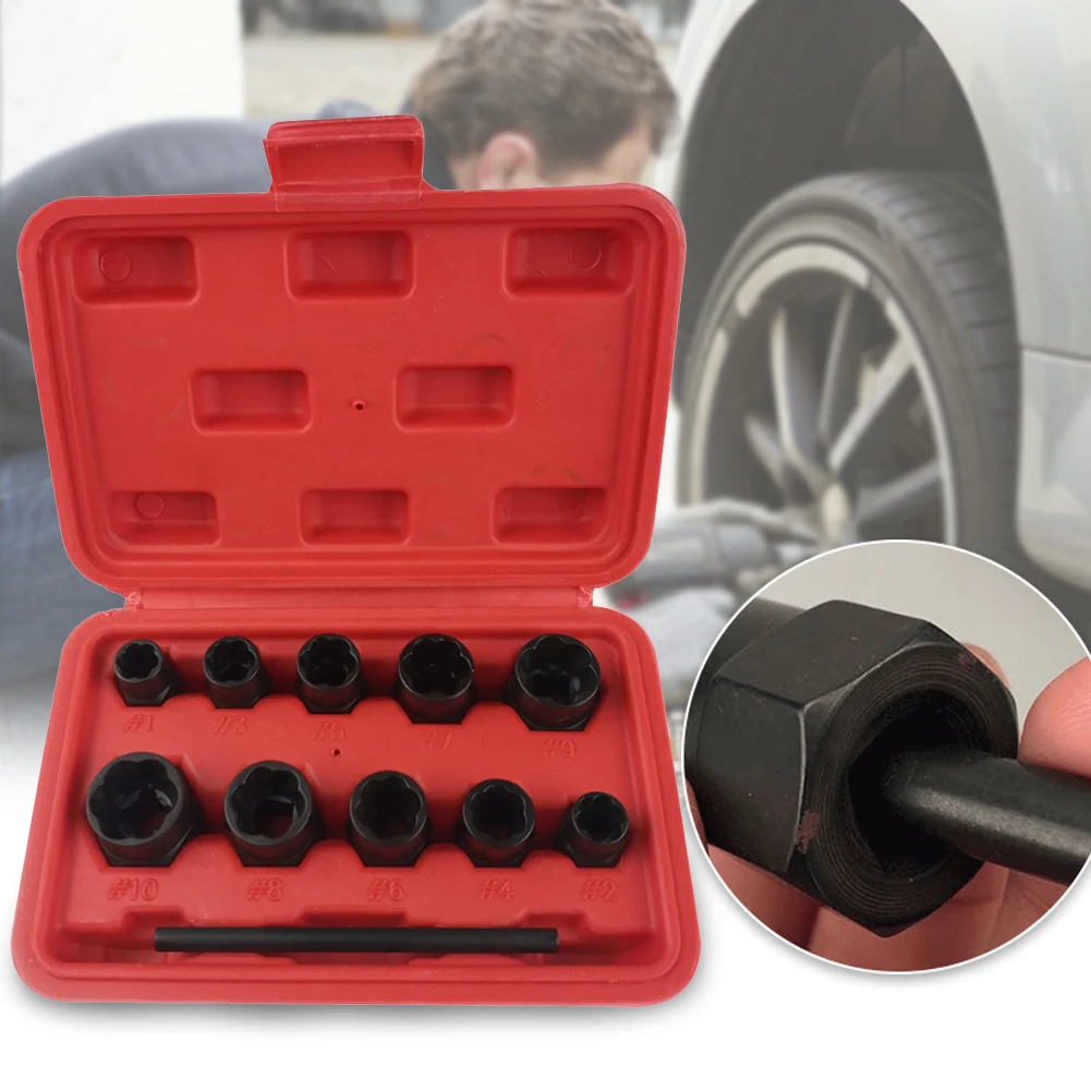

11pcs/set Sockets Grip With Box Stud Hand Tools Rounded Useful Bolt Removers Durable Damaged Locking Wheel Nut Extractor Kit