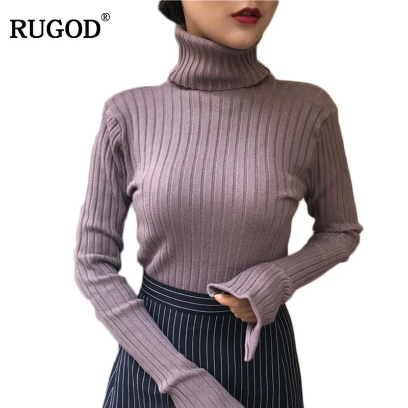 

RUGOD 2018 Winter Turtleneck Knitting Sweater for Women Long Sleeve Solid Female Pullover Fashionabel Christmas Sweaters