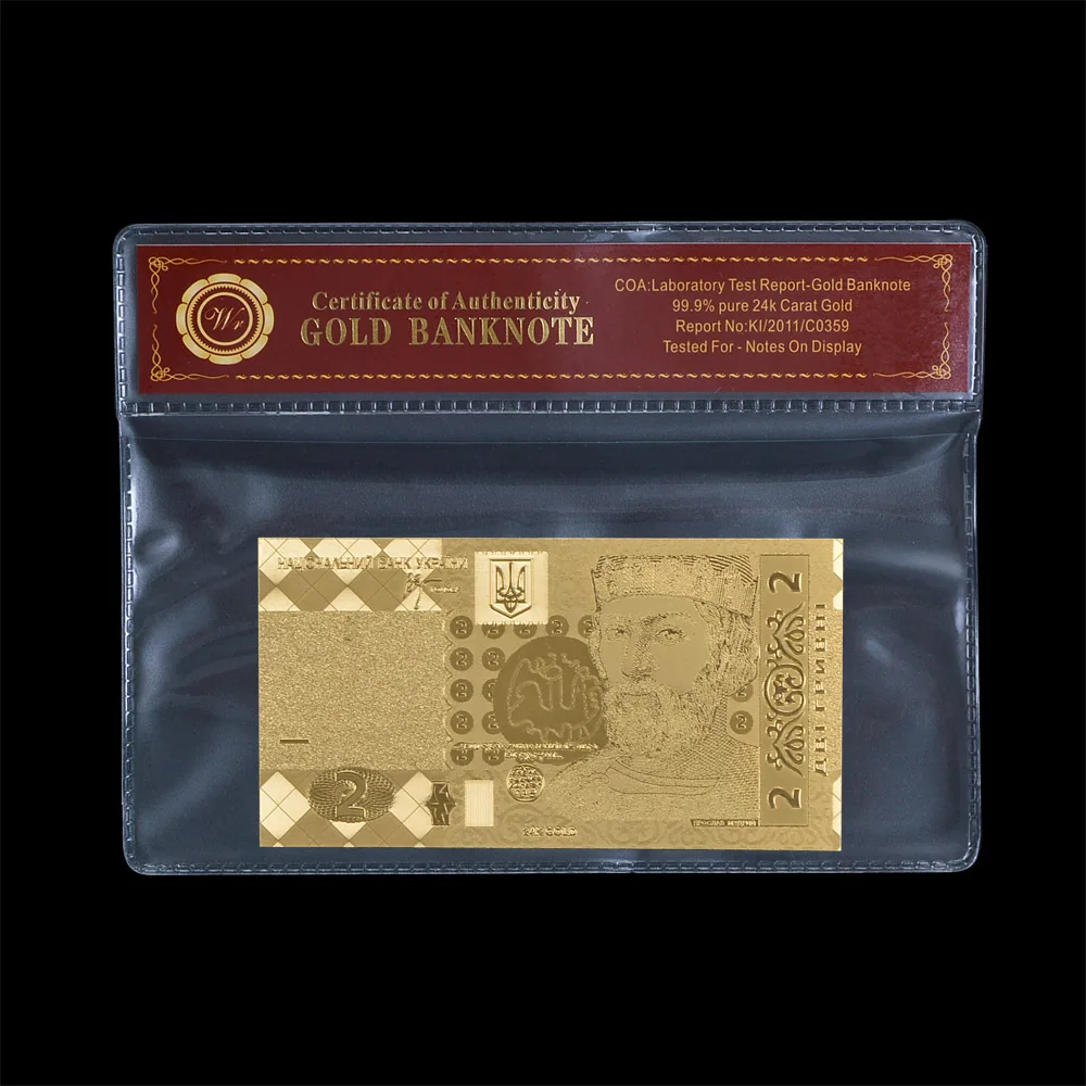 Металлическая Золотая фольга банкноты Украина сбор бумажных денег 2 грн банкноты для украшения дома и офиса с сертификатом