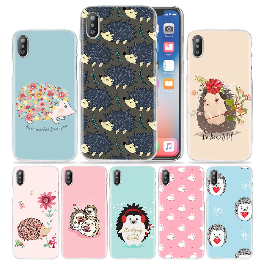 

Kawai Hedgehog Case for iPhone XS Max XR X 10 7 7S 8 6 6S Plus 5S SE 5 4S 4 5C Clear Hard PC Plastic Animal Phone Cover Coque