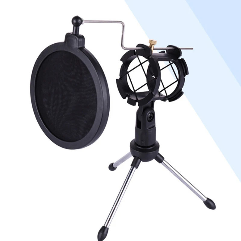Foldable Adjustable Microphone Stand Desktop Tripod For Computer Video Recording with Mic Windscreen Filter Cover Universal
