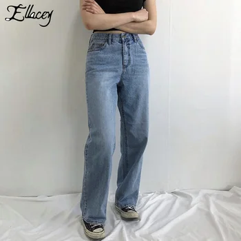 

Ellacey Korean Fashion High Waist Jeans Female 2019 Spring New BF Style Loose Straight Women's Denim Trousers Wide Leg Pants