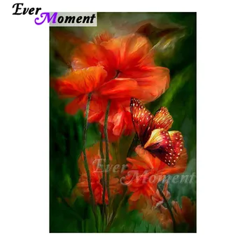 

Ever Moment Diamond Painting Rhinestone Mosaic Red Flower Butterfly Full Square Drill Diamond Embroidery Home Decoration 3F1366