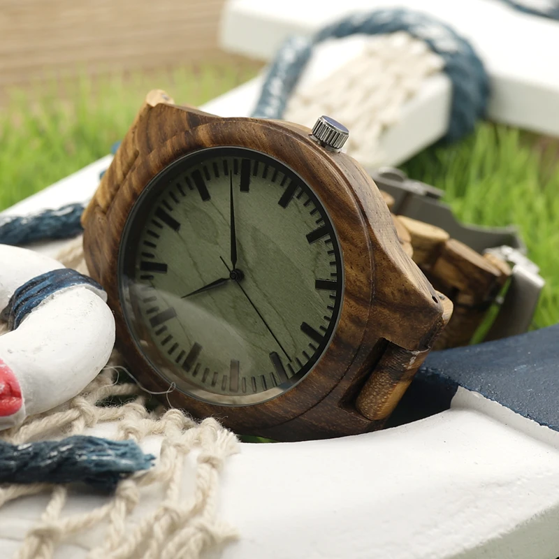 BOBO BIRD Mens zebra Wooden Watches Wood Links Causal Quartz Wrist Watch in Gift case custom logo