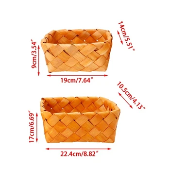 

HOT Creative Hand Knit Rectangular Fruit Basket Bread Wood Basket Picnic Storage