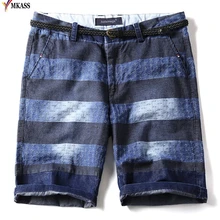 Лидер продаж Для мужчин s Джинсовые шорты Мода Полосатый Прямые джинсы шорты Для мужчин хлопок синий по колено бренд мыть пляжная одежда