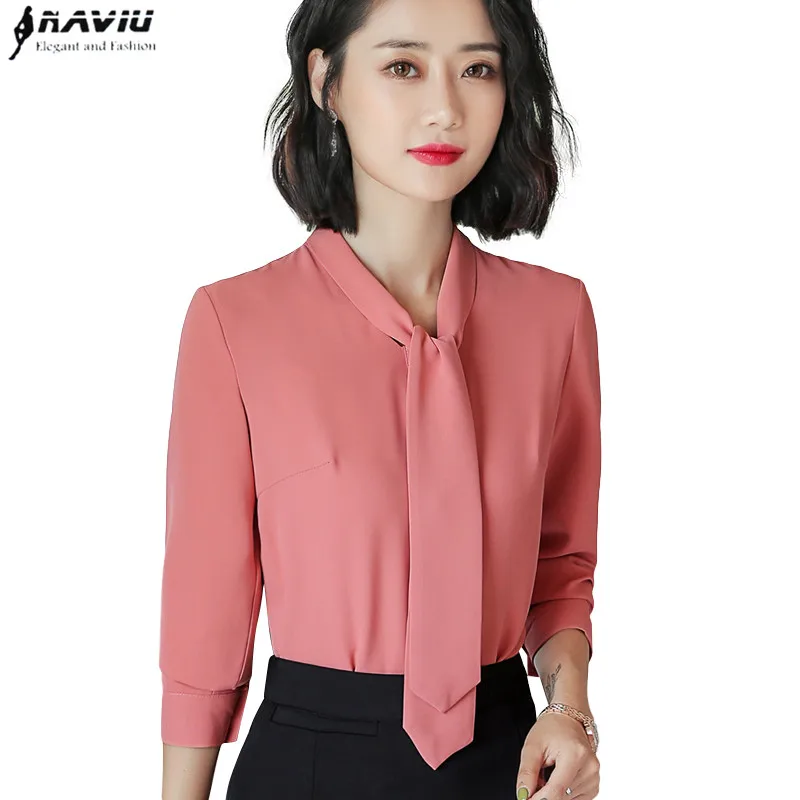 

Elegant Chiffon shirt female 2018 autumn New loose long sleeve blouses OL temperament fashion office ladies plus size tops