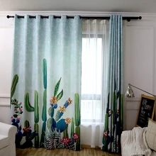 Modern Cactus Plant Printed Child Curtains Window Semi-shading Cotton Linen Curtains for the Bedroom Living Room Kitchen