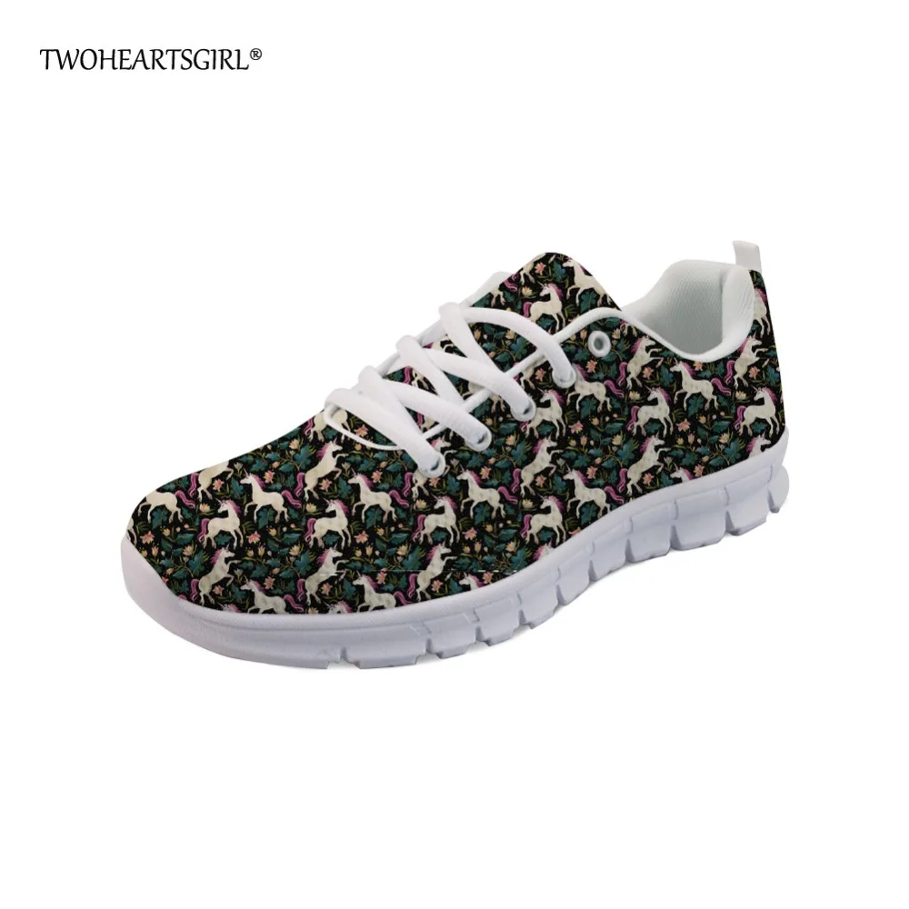 

Twoheartsgirl Cartoon Unicorn Sneakers for Women Casual Ladies Flats Walking Shoes Breathable Lace Up Mesh Shoes Lightweight