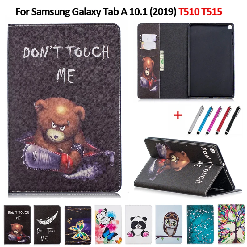 

Smart PU Leather Printed Cover For Samsung Tab A 10.1 2019 Case Tablet Cover Funda For Galaxy Tab A 10.1 SM-T510 SM-T515 + Pen