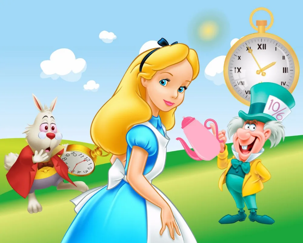 

Alice Wonderland Green Grass Garden Rabbit Clock Fairy Custom newborn children Photo Background Studio Backdrop