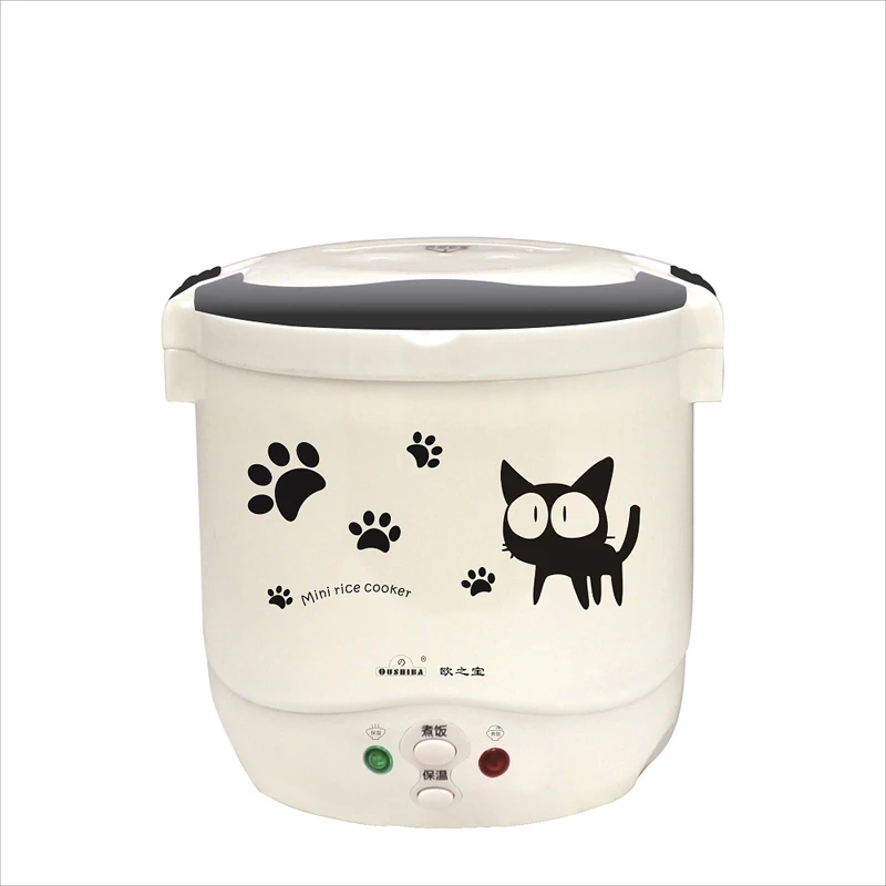 

1.0L 12/24/110/220V Kitchen/Car Electric Mini Rice Cooker Steamer Insulation Heating Cooker 1-2 People EU US With Steaming Tray