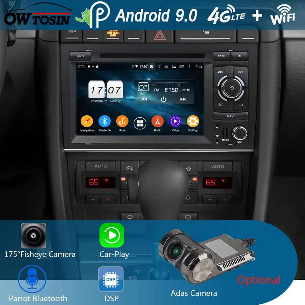 Excellent 7" IPS 8 Core 4G+64G Android 9.0 Car DVD Radio Multimedia GPS Navi For Audi A4 B6 B7 S4 2002-2008 DSP CarPlay Parrot BT Stereo 1