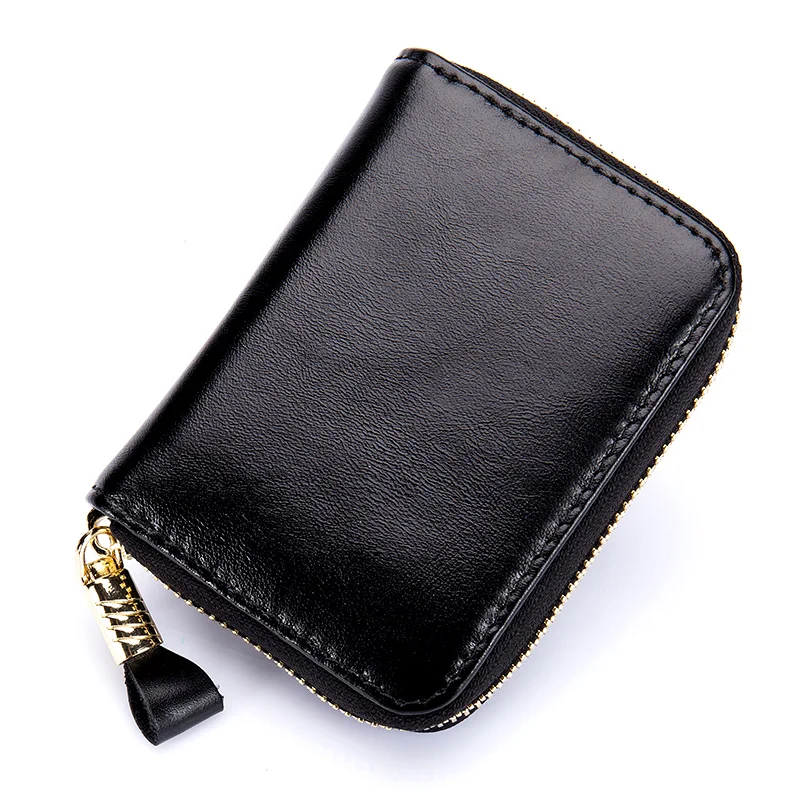 

European And American RFID Protection Card Case Premium Genuine Oil Waxing Leather Vintage Card Holders New Arrivals Card Wallet